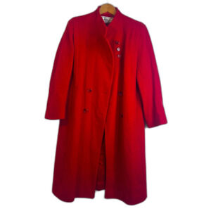 Mackintosh 100% Wool Trench PeaCoat Classic Chic Bold Power Red Size M/L* Petite